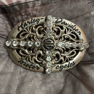 Harley Davidson Motorcycles bling belt buckle silver with crystals